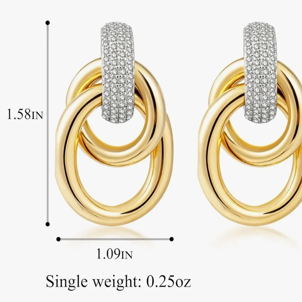 NEW 18k Gold Plated Gold and Silver Plated Statement Earrings